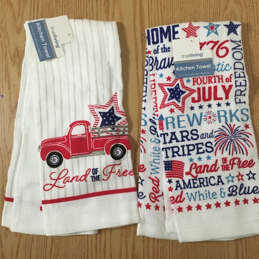 New Bundle Of 2 Patriotic Fourth of July Etc KitchenTowels 100% Cotton 14” x 24”